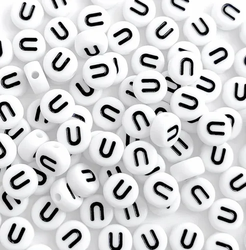 Miniatura 7 de 100 cuentas de letras acrílicas del alfabeto para hacer joyas, cuentas redondas blancas de la letra R para hacer pulseras, collares, llaveros, 0Flat
