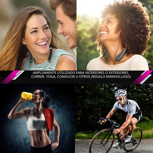Miniatura 6 de BEARTWO Auriculares Bluetooth, auriculares con banda para el cuello plegables y inalámbricos mejorados con auriculares retráctiles, auriculares