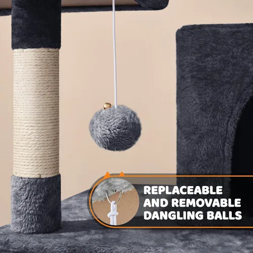 Miniatura 6 de Yaheetech Árbol para gatos de 59 pulgadas con postes rascadores, centro de actividades para escaladores con condominio y dispositivo antivolcado