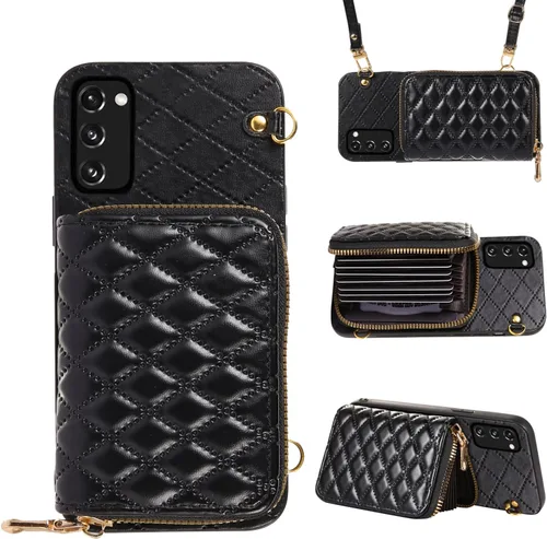 Miniatura 21 de Funda cartera desmontable con correa cruzada para Samsung Galaxy S20 FE 5G 6.5 pulgadas con cremallera, múltiples ranuras para tarjetas, soporte