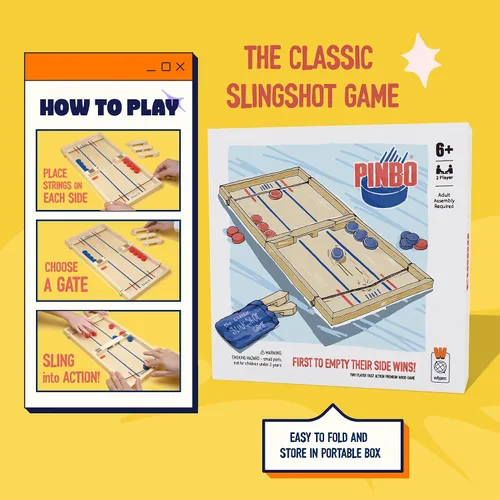 Miniatura 5 de Pinbo El juego clásico de cabestrillo Juego de mesa plegable de acción rápida para 2 jugadores de madera para niños y adultos Ideal para viajes