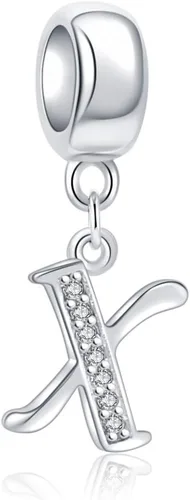Miniatura 98 de ABUN Abalorio de plata de ley 925 con letra A a la Z, espaciador de inicial, con circonita cúbica transparete colgante, auténtica, para pulseras