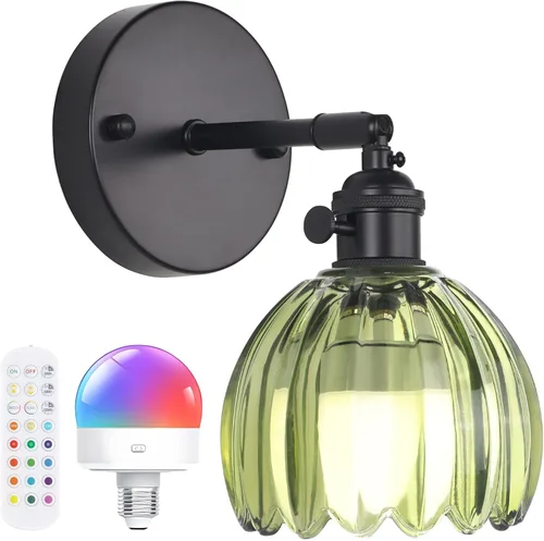 Miniatura 17 de Shenmoyl Aplique de Pared Vintage Operado por Batería con Linda Campana de Vidrio Tulipán Verde, Recargable Inalámbrica, Luz de Pared con Control