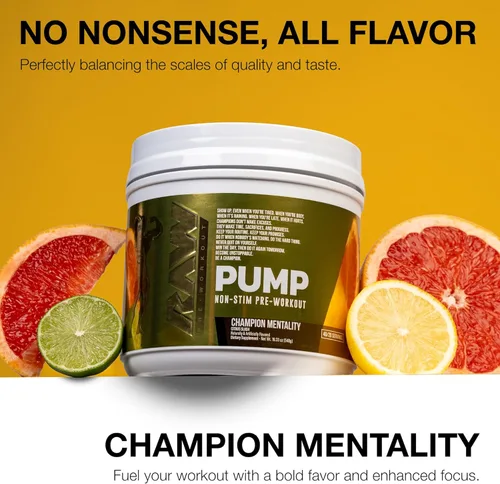 Miniatura 3 de RAW Pump sin estimulantes para preentrenamiento (Mentalidad de Campeón) - Suplemento en polvo con impulsor de óxido nítrico sin estimulantes