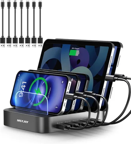 Miniatura 9 de MSTJRY Estación de carga para múltiples dispositivos: Estaciones cargadoras multi USB-A de 5 puertos, organizador multidispositivo, base de carga