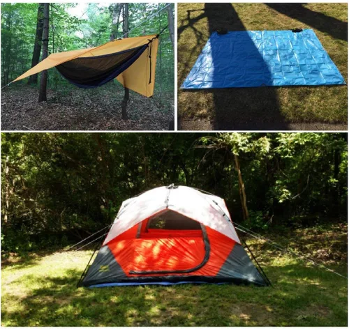 Miniatura 6 de TRIWONDER Hamaca para lluvia, mosca, lona impermeable, tienda de campaña, huella, tela de suelo, para mochileros, refugio de campamento, para 02 azul