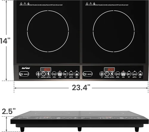 Miniatura 8 de Sunvivi Cocina de inducción portátil: 2 quemadores en 1, estufa eléctrica de encimera de grado comercial con pantalla táctil LED, 8 niveles