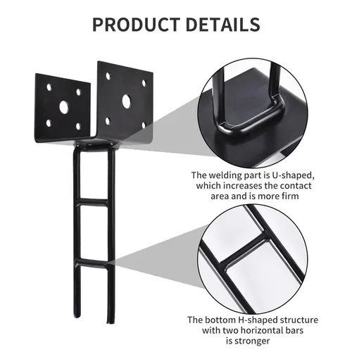 Miniatura 3 de Paquete de 4 anclajes de poste en forma de U, base de poste de 6 x 6 pulgadas para concreto, producto patentado de diseño, calibre 11, 3 mm