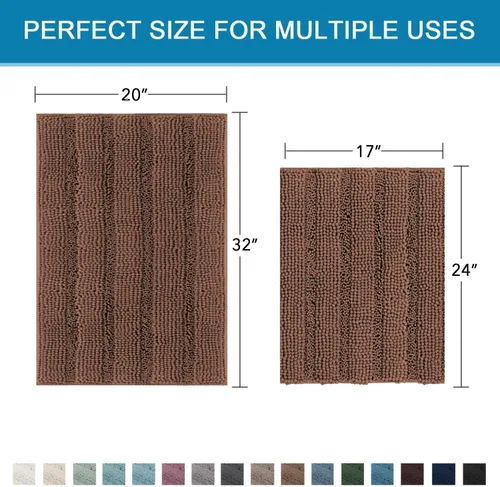 Miniatura 415 de H.VERSAILTEX Tapetes de baño antideslizantes para baño, alfombras de baño extragruesas de felpilla a rayas, tapetes de baño de 47" x 17", alfombras