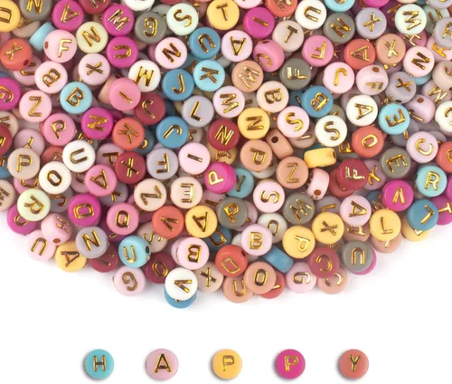 SUTOUG 1000 cuentas de letras coloridas para enhebrar, cuentas redondas acrílicas de 0.15 x 0.27 pulgadas para hacer joyas DIY, manualidades,