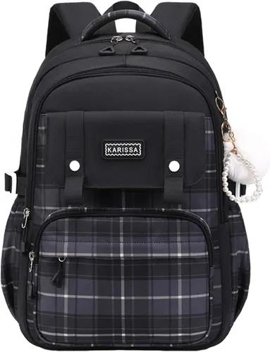 Miniatura 9 de Linda mochila universitaria para laptop para mujer, bolsa de computadora estética de gran capacidad, mochila kawaii rosa con colgante (beige)