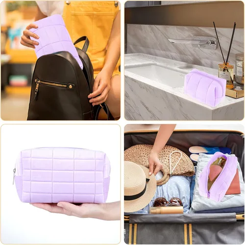 Miniatura 8 de Sibba Bolsa de maquillaje, bolsa suave para lápices, estuche estético para cosméticos, baño, ducha, organizador de artículos de aseo de felpa