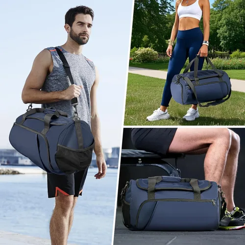 Miniatura 6 de Bolsa de gimnasio para hombres y mujeres con compartimento para zapatos y bolsillo húmedo, bolsa de gimnasio deportiva resistente al agua, bolsa
