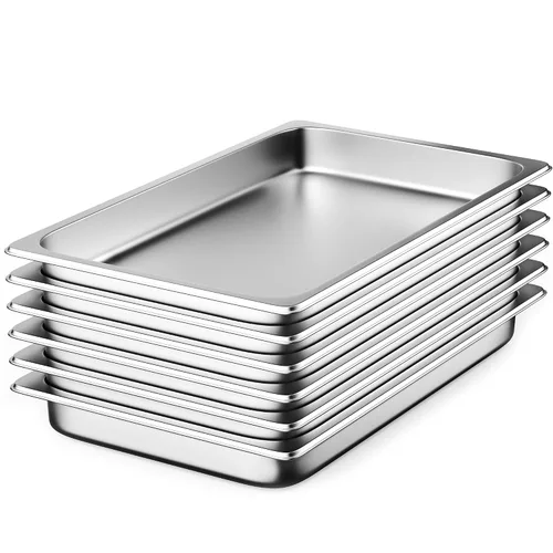 ZeroPone Paquete de 6 Bandejas de Hotel de Tamaño Completo de 2.5" de Profundidad de Acero Inoxidable para Mesa de Vapor, 20.8" L x 12.8" A Calibre