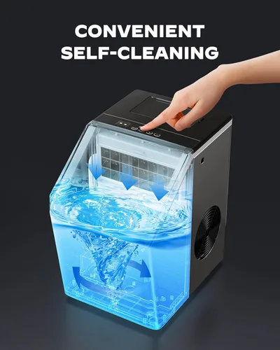 Miniatura 6 de Silonn Máquina de hielo para encimera de 44 libras/día, máquina de hielo con autolimpieza, máquina de hielo de acero inoxidable con 2 opciones