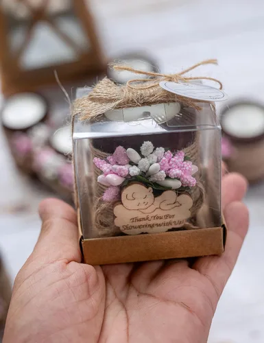 Miniatura 5 de 10 candelabros de té de madera para recuerdos de fiesta de bautismo de bebé, recuerdos de baby shower para invitados, revelación de género de bebé