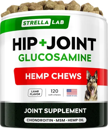 Miniatura 15 de STRELLALAB Suplemento avanzado de glucosamina para cadera y articulaciones para perros mayores, mejillón y colágeno de labios verdes, alivio