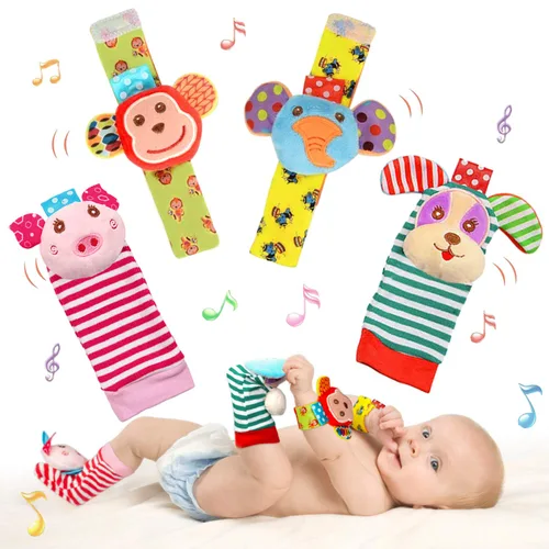 Miniatura 14 de Sonajeros de muñeca, sonajero de pie, calcetín de sonajero, juguete de sonajero, pulsera de mano con brazo, calcetines tobilleros para pies
