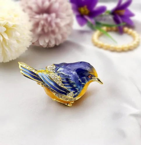 Miniatura 7 de JWT Astyle Starling Bird - Cajas de joyería con bisagras y cristales esmaltados. Regalos para amantes de los pájaros para mujeres. Caja