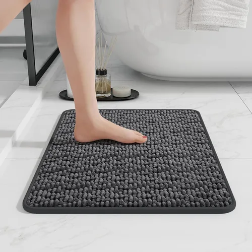 Miniatura 8 de RUERYA Alfombras de baño antideslizantes y lavables, tapetes de baño de goma para baño, secado rápido, súper absorbentes, ultrafinos, pequeños Gris