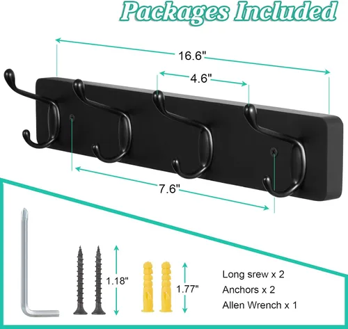 Miniatura 7 de OUTNILI Ganchos de pared resistentes para colgar abrigos, colgador de pared negro para chaquetas, sombreros, toallas, bolsos, correas de perro