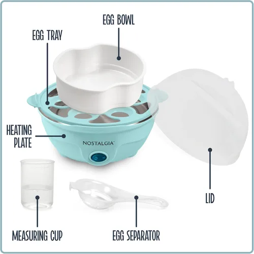 Miniatura 7 de Nostalgia Olla eléctrica retro grande para huevos duros, 7 capacidades, escalfado, revuelto, tortillas, blancos, sándwiches, para dietas keto