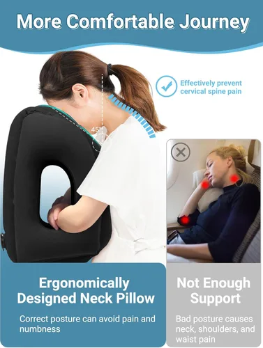 Miniatura 2 de Maliton Almohada inflable de viaje para avión para dormir cómodamente y aliviar el dolor de cuello y hombro, almohada inflable para la cabeza