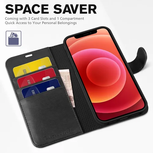 Miniatura 7 de TUCCH Funda tipo cartera para iPhone 12/iPhone 12 Pro 5G, con bloqueo RFID, ranura para tarjetas y soporte