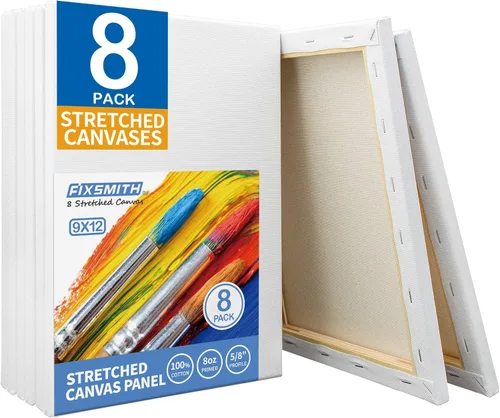 Miniatura 20 de FIXSMITH Lienzo blanco estirado de 12 x 16 pulgadas, paquete a granel de 8, imprimado, 100 % algodón, perfil de 5/8 pulgadas, paquete de gran valor