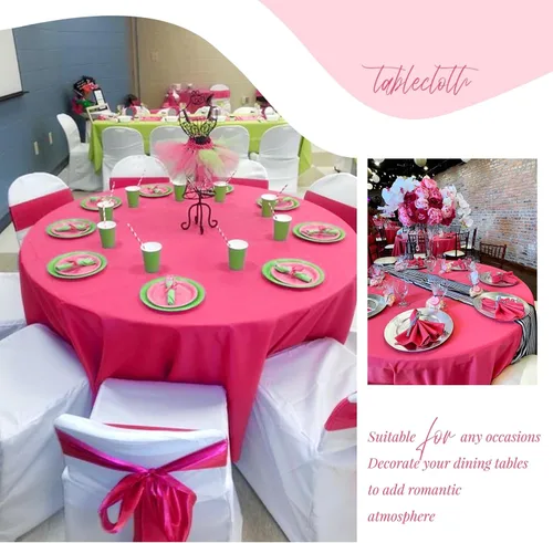 Miniatura 8 de Showgeous Paquete de 4 manteles redondos color rosa intenso de 120 pulgadas de poliéster para mesas redondas, manteles de tela decorativa lavable