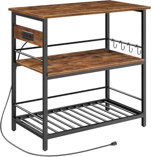 Miniatura 12 de HOOBRO Isla de cocina con almacenamiento, mesa de isla de cocina con toma de corriente, estación de café de 3 niveles y soporte para microondas
