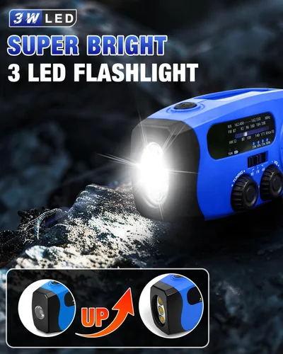 Miniatura 2 de Radio de emergencia con manivela Emgykit - Radio de emergencia solar con manivela manual AM/FM/NOAA de 2000mAh/7400mWh con 3 linternas LED, función