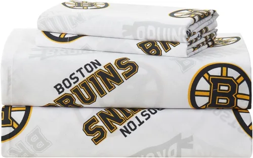 Miniatura 3 de Juego de sábanas tamaño Twin de Boston Bruins NHL con licencia oficial - Ropa de cama cómoda con logotipos del equipo repetidos para fanáticos