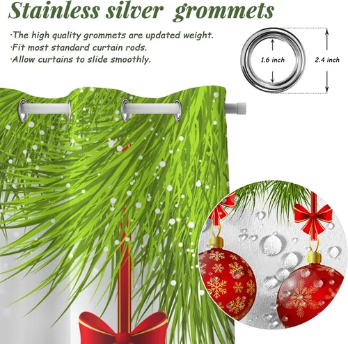 Miniatura 5 de AWERT Cortinas de Navidad con Bolas Vibrantes para Sala de Estar, Cortinas Opacas de Navidad Juego de 2 Paneles, Ojales de Acero Inoxidable Plateado