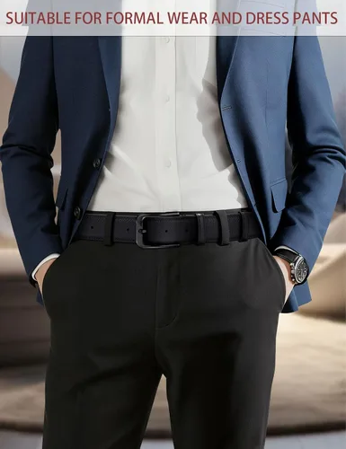 Miniatura 3 de Cinturón de cuero genuino para hombre, hecho a mano, 100% piel de vaca, 1 3/8 pulgadas de ancho, adecuado para uso casual, jeans y atuendo de golf