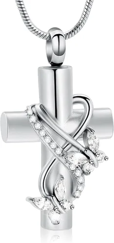 Imrsanl Collar de urna de cruz de mariposa para cenizas, hombres y mujeres, joyería de cremación, colgante de cenizas para cenizas conmemorativas