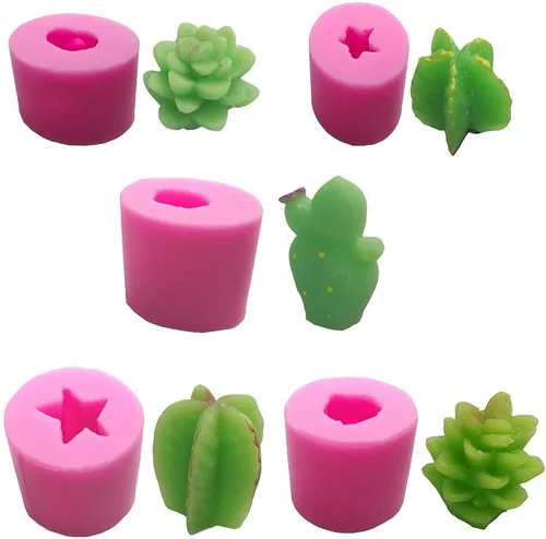 MoldFun Paquete de 5 moldes de silicona para cactus y plantas suculentas para fondant, chocolate, dulces, pasteles, velas, jabón, loción, barra,