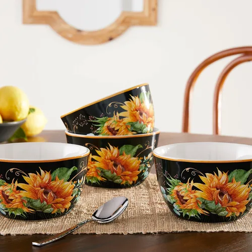 Miniatura 5 de Sunflower Fields - Cuencos de 5.25 pulgadas para helado/postre, 22 onzas, juego de 4 cuencos de cerámica ideales para golosinas congeladas, pudín