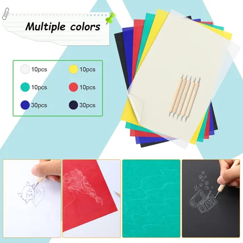 Miniatura 5 de 105 piezas de papel de transferencia de carbono de 11.7 x 8.3 pulgadas, papel de copia de grafito de carbono con lápiz capacitivo en relieve, lápiz