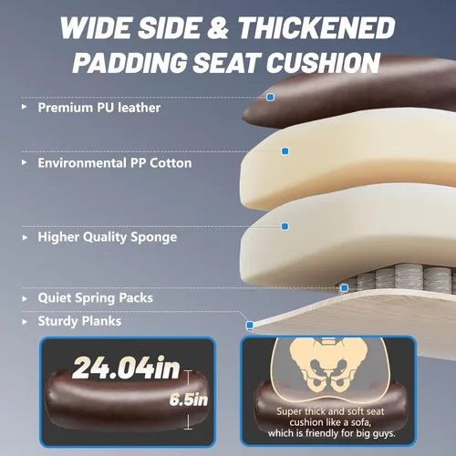 Miniatura 3 de Silla de oficina grande y alta de 800 libras para personas pesadas, silla ejecutiva resistente con respaldo alto, asiento extra ancho y lumbar Marrón