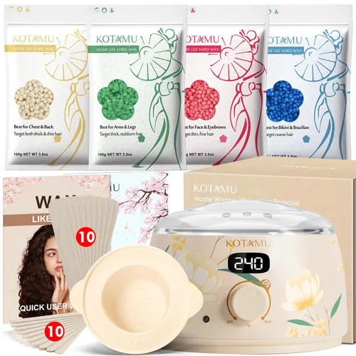 KOTAMU - Kit de depilación con cera para mujeres y hombres, calentador de cera para depilación, kit de cera digital con olla de silicona, ideal para