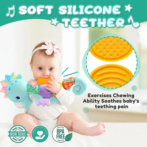 Miniatura 4 de AWOTOY Juguetes para bebés de 0 a 12 meses, juguetes de peluche musicales con actividad sensorial suave, con arrugas, sonajero y texturas, juguetes