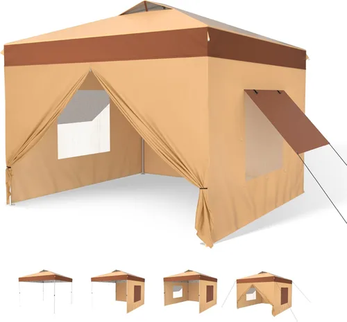Miniatura 11 de MFSTUDIO Carpa Desplegable de 10x10 pies, Refugio Gazebo Sombra Solar Toldos Impermeables Patio Portátil Carpas con Malla Desplegables para Playa