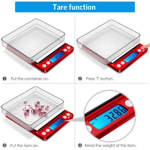 Miniatura 4 de AMIR Báscula digital de cocina mejorada, 17.76 oz de bolsillo para joyas, báscula de alimentos para cocinar con pantalla LCD retroiluminada, 2 Rojo