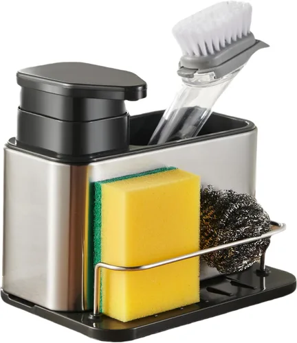 Miniatura 7 de LIBODOUR Dispensador de jabón para fregadero de cocina y baño, soporte de esponja 3 en 1 para cocina, organizador de dispensador de jabón