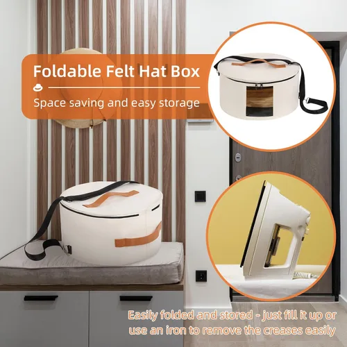 Miniatura 2 de Caja para sombreros, 15.7 x 7.8 x 15.75 pulgadas, caja de almacenamiento plegable con tapas para mujeres y hombres, cajas de viaje para Gris Oscuro