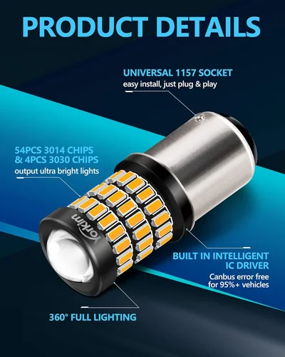 Miniatura 2 de Yorkim Bombillas LED superbrillantes 1157 ámbar, 9-30 V 1157 2057 2357 7528 BAY15D bombilla LED con proyector, repuesto para luz intermitente, luz