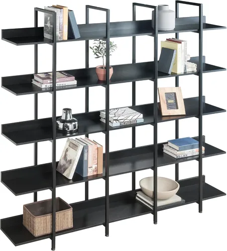 Miniatura 8 de Leavader Estantería de 5 niveles, 70 x 12 x 70 pulgadas, estantería clásica de madera industrial con marco de metal, estantes abiertos altos