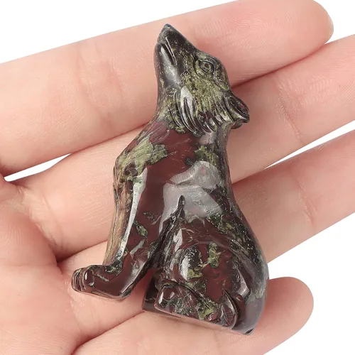 Miniatura 3 de Artistone Estatua de lobo de cristal de 2.0 pulgadas, piedra de sangre de dragón anhelada a mano, escultura de animal, piedra curativa