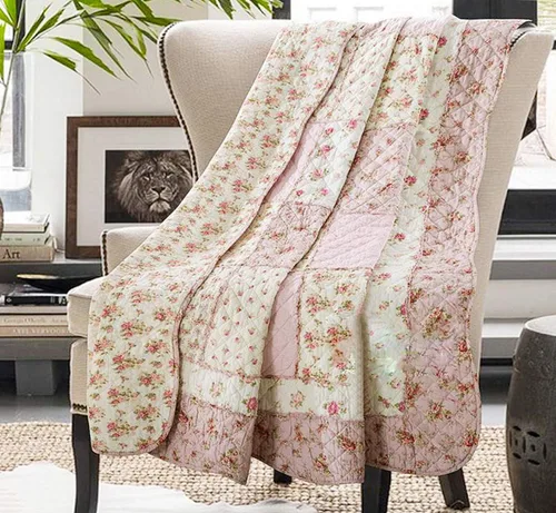 Cozyholy Colcha Original de 100% Algodón Tamaño Queen Rosa Floral Patchwork Manta Acolchada, Cubrecama Reversible Coverlet Vintage Shabby Chic Ropa